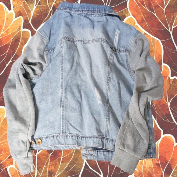 Ci Sono Size L (marked XL) Denim Jacket with Grey Knit Sleeves - Picture 6 of 7